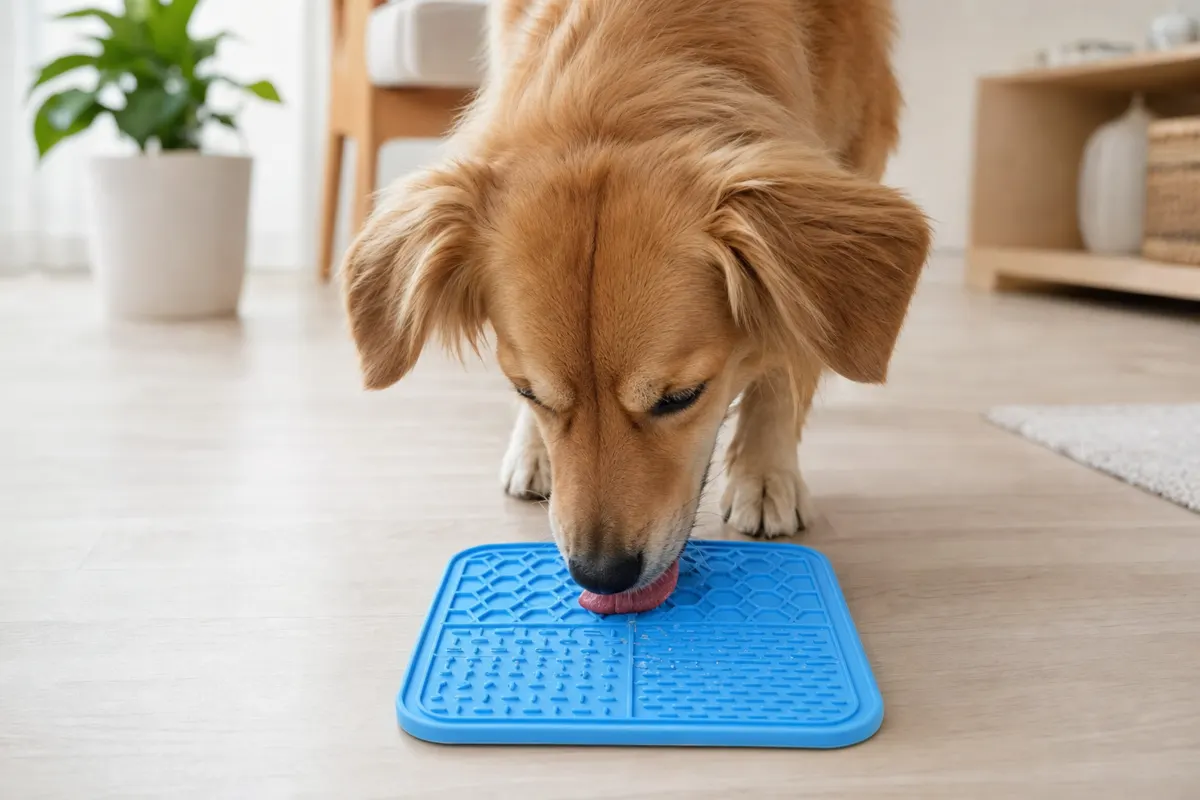 LickJoy lick mat for dogs, food-grade silicone with honeycomb and crosshatch texture zones, ready to serve